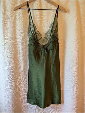 Victoria's Secret Forest Green Lace-Trim Slip Dress